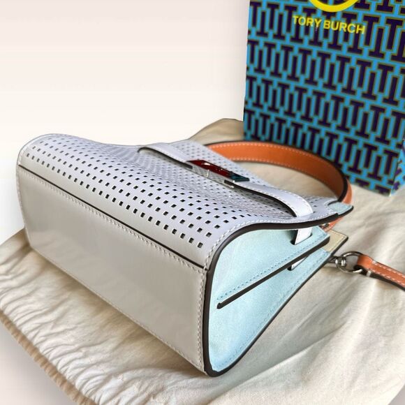 AUTHENTICATED NEW Tory Burch Petite Perforated Lee Radziwill Double Bag $798 - Picture 11 of 17